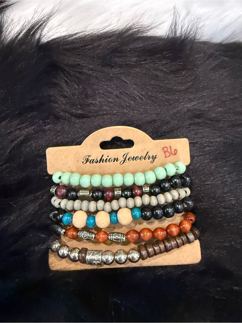 Fashion Jewelry Mint Green, Turquoise, Black & Brown Beaded Bracelet Stack